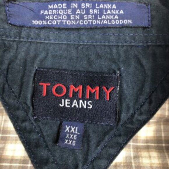 Tommy Hilfiger Button Up Shirt Mens 2XL XXL Brown White Plaid Tommy Jeans - Picture 3 of 10